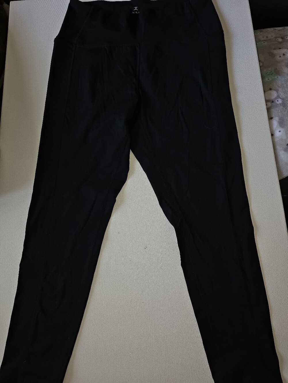 Danskin Streamline Pocket Leggings Black Salt High Waisted Lg 25 Inseam